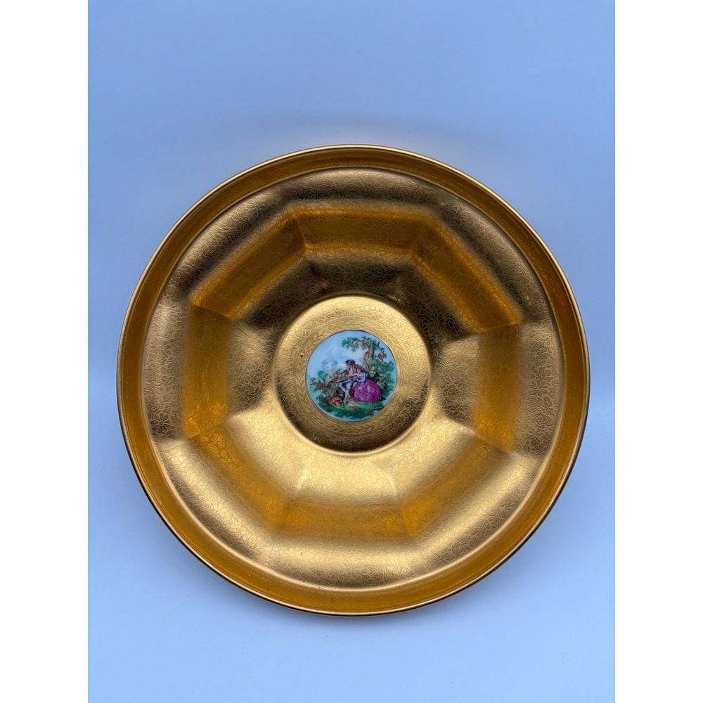 Vintage Hand-Painted Porcelain Bowl Gold Gilt European‎ Style Signed